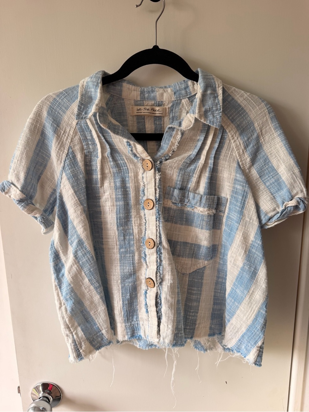 We The Free Light Blue & White Striped Button-Front Kids Shirt